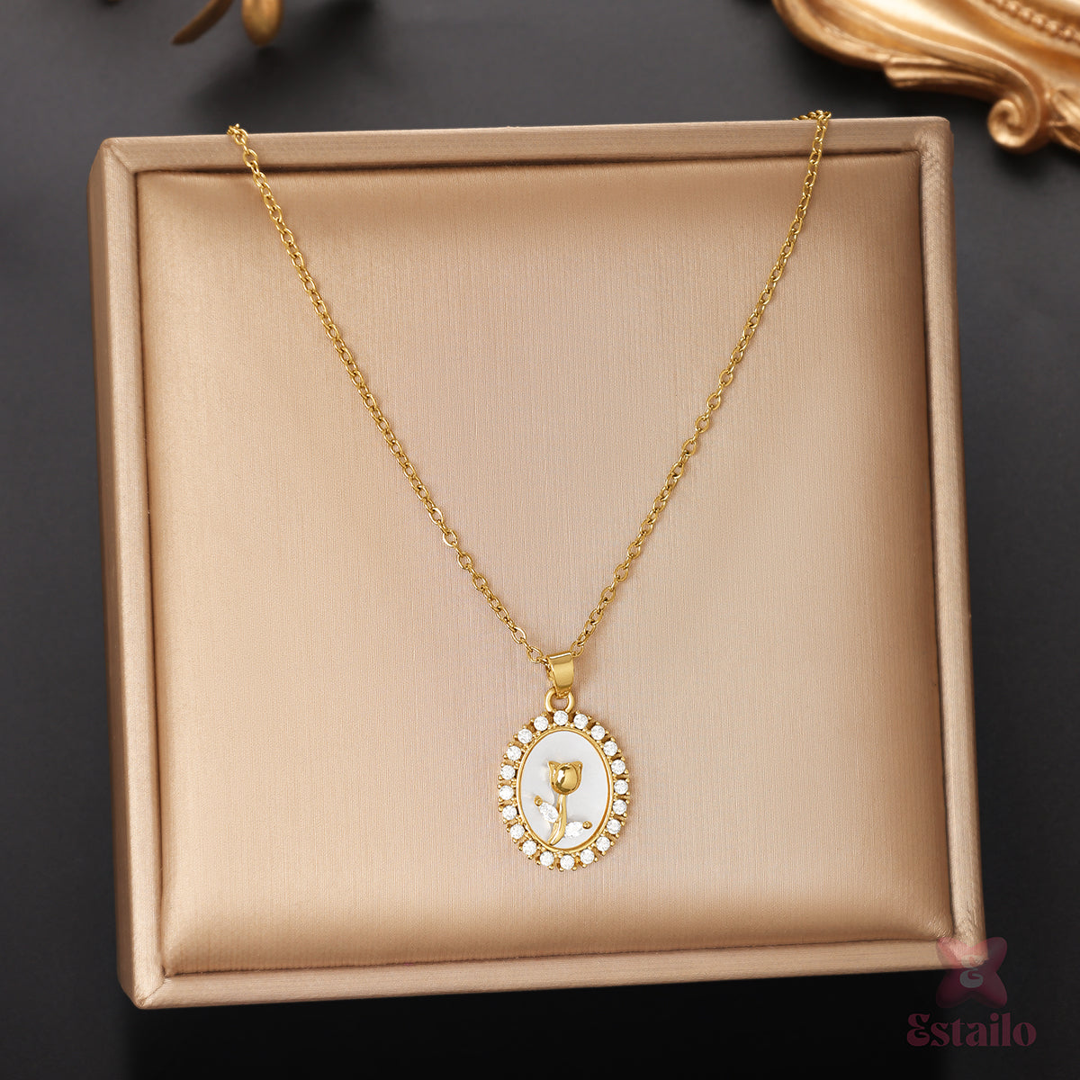 Porcelain Rose Charm Necklace