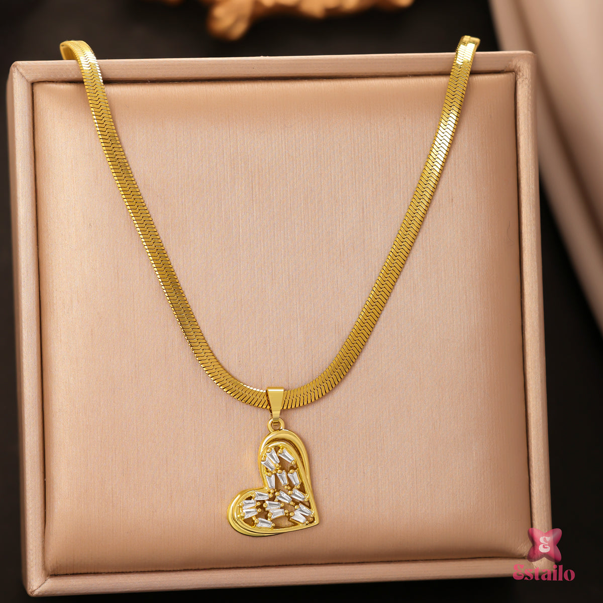 Crystal Heart & Snake Necklace