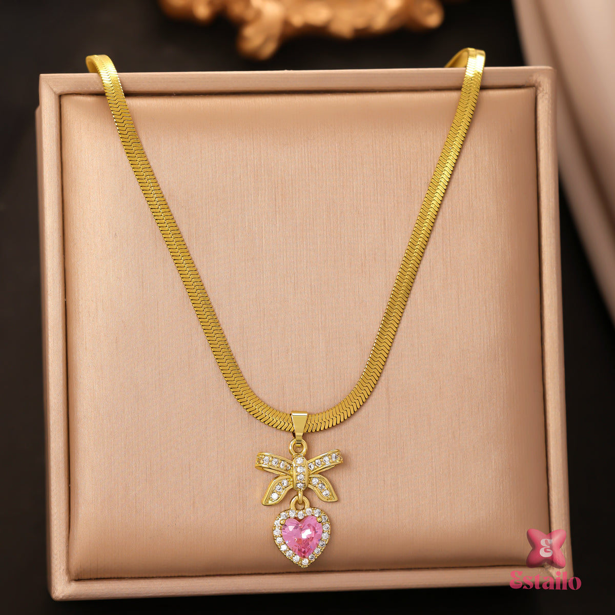 Pink Heart & Bow Necklace