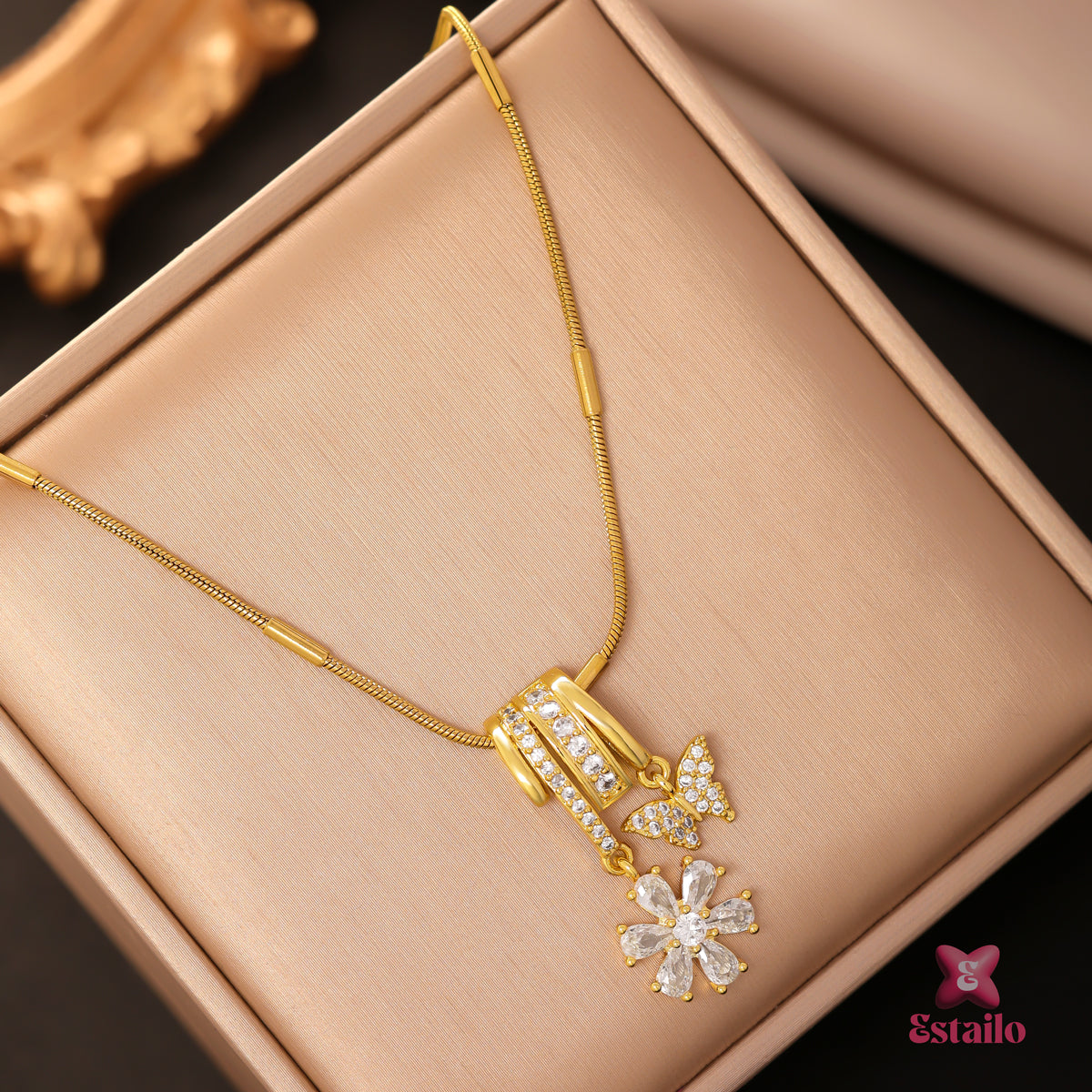 Golden Butterfly & Flower Necklace
