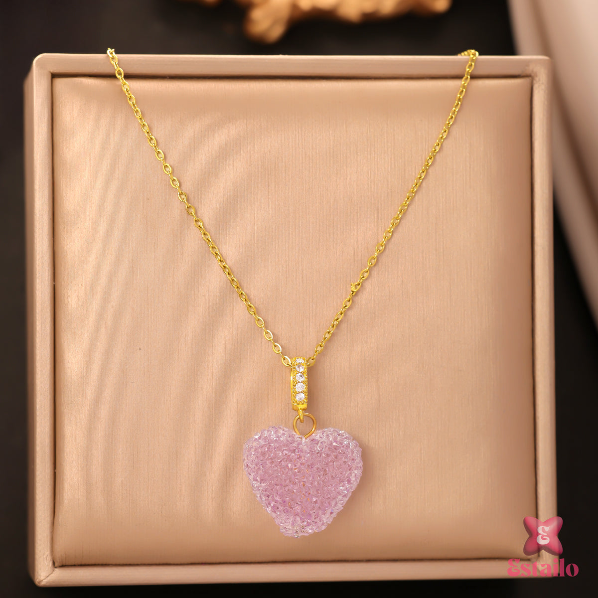 Pink Crystal Heart Necklace