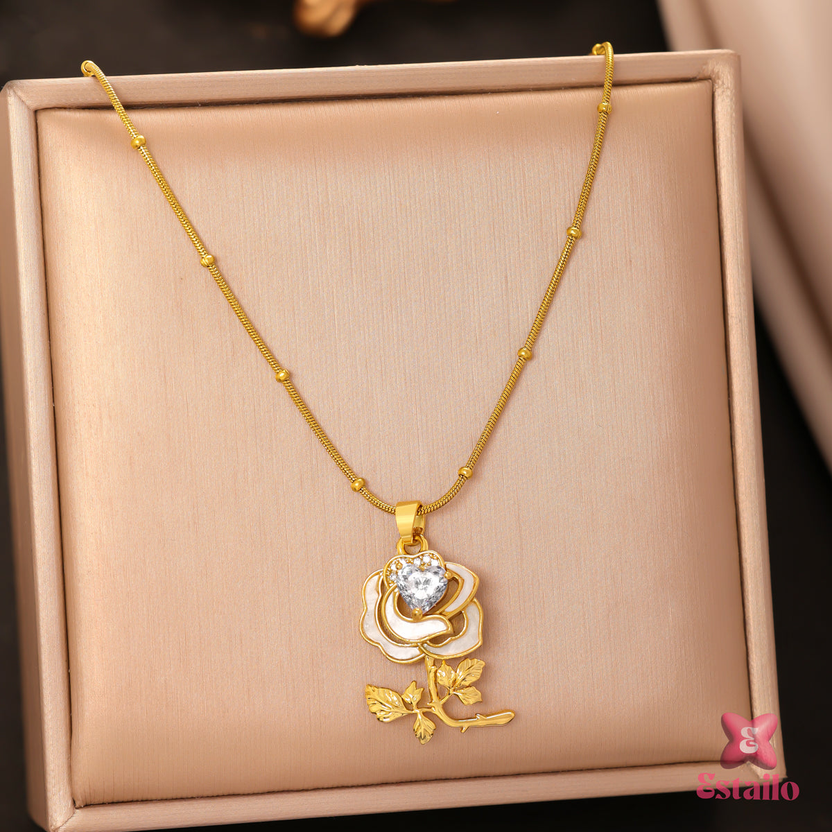 Crystal Rose Heart Necklace