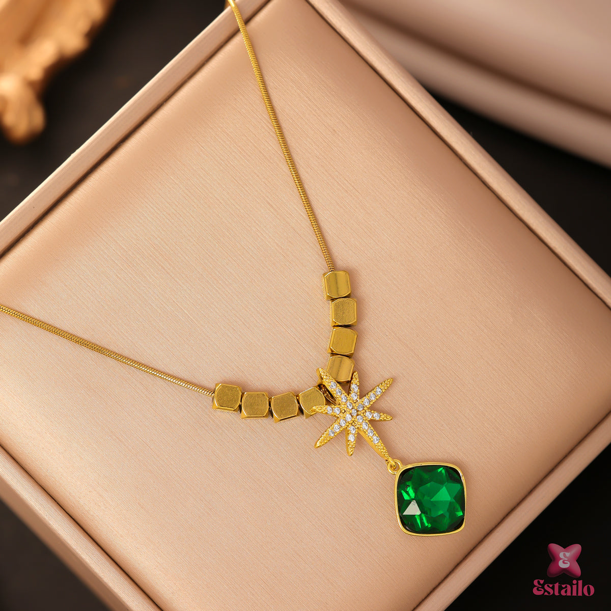 Gilded Emerald Star Necklace