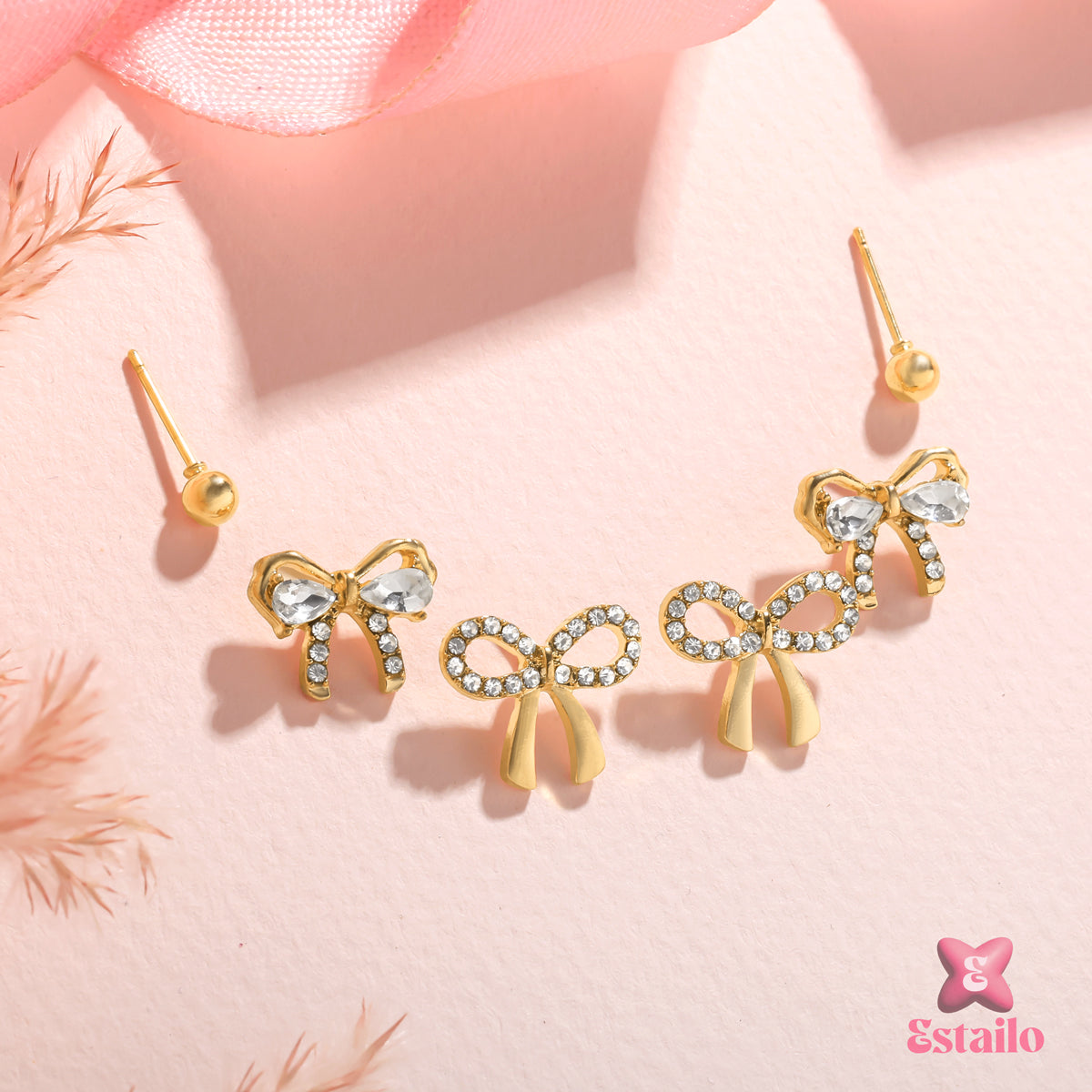 Ribbon Sparkle Studs Earrings