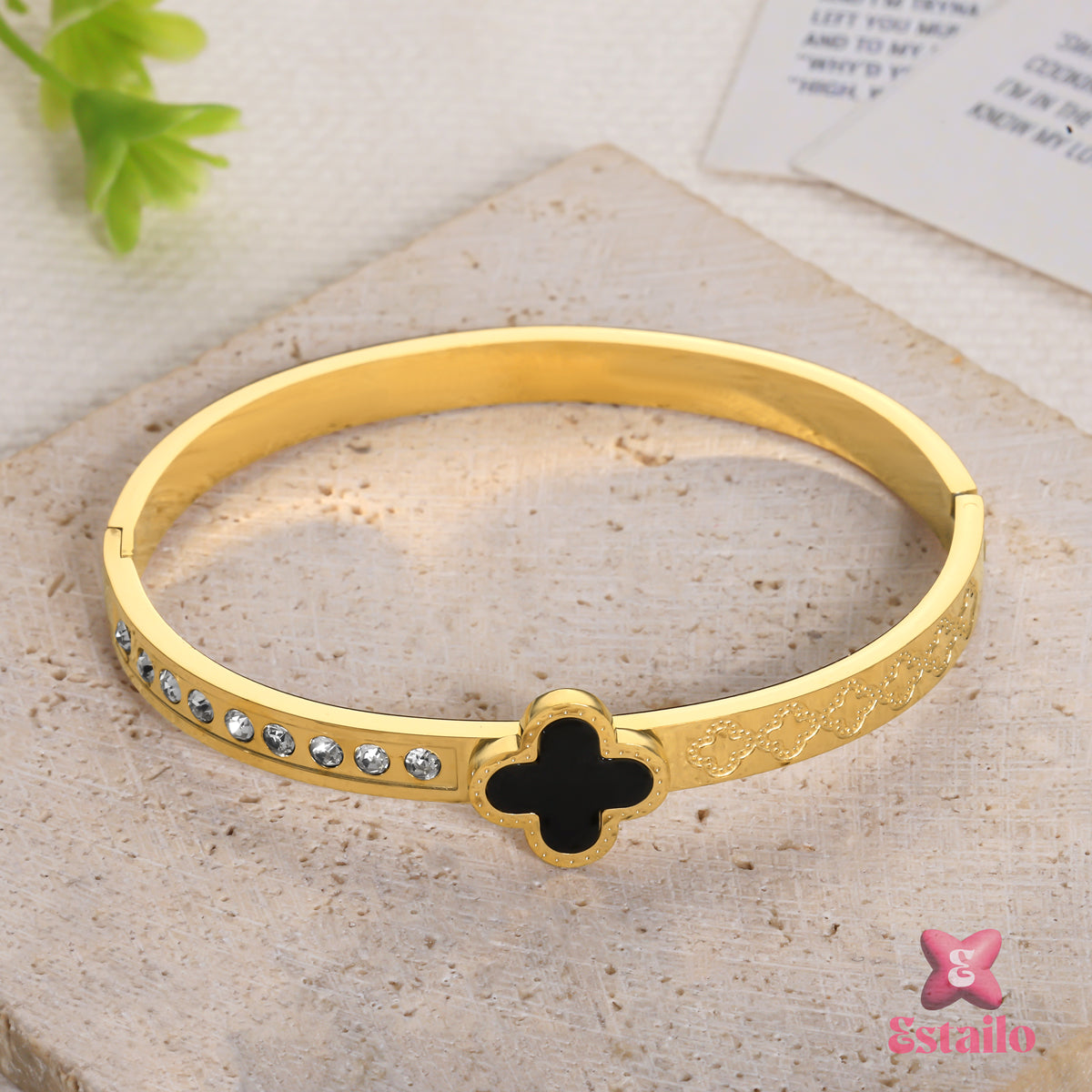 Midnight Clover Cuff Bracelet