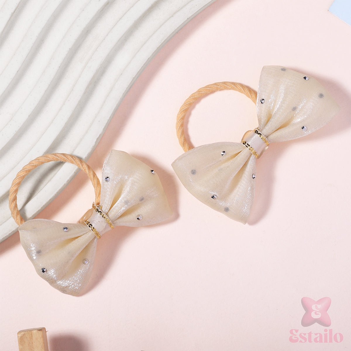 Ivory Sparkle Bow Hair Ties