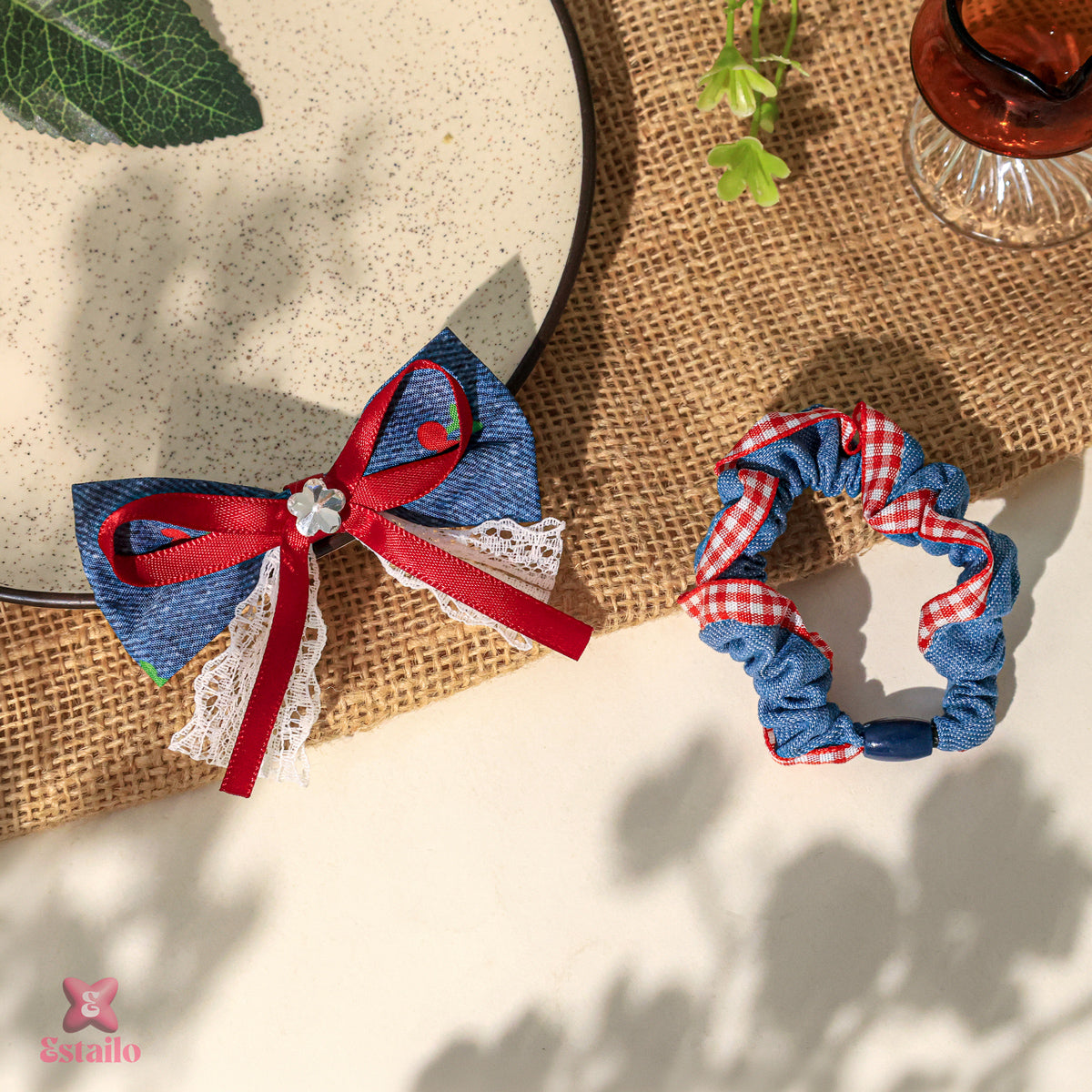 Denim Bow Hair Combo Set