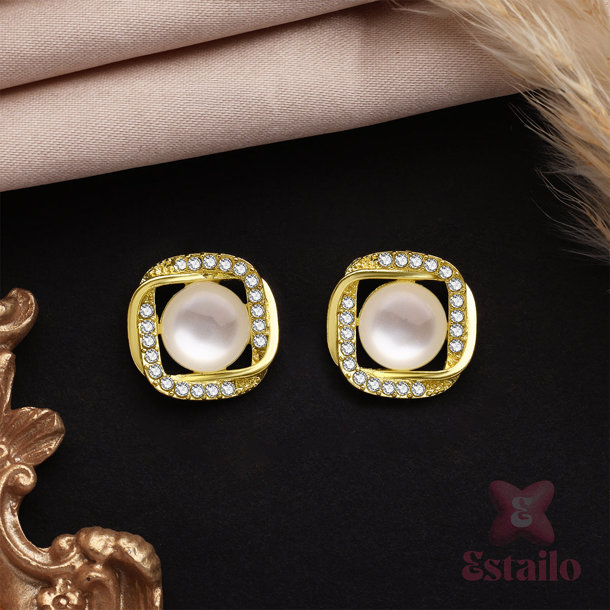 Golden Empress Pearl Studs Earring