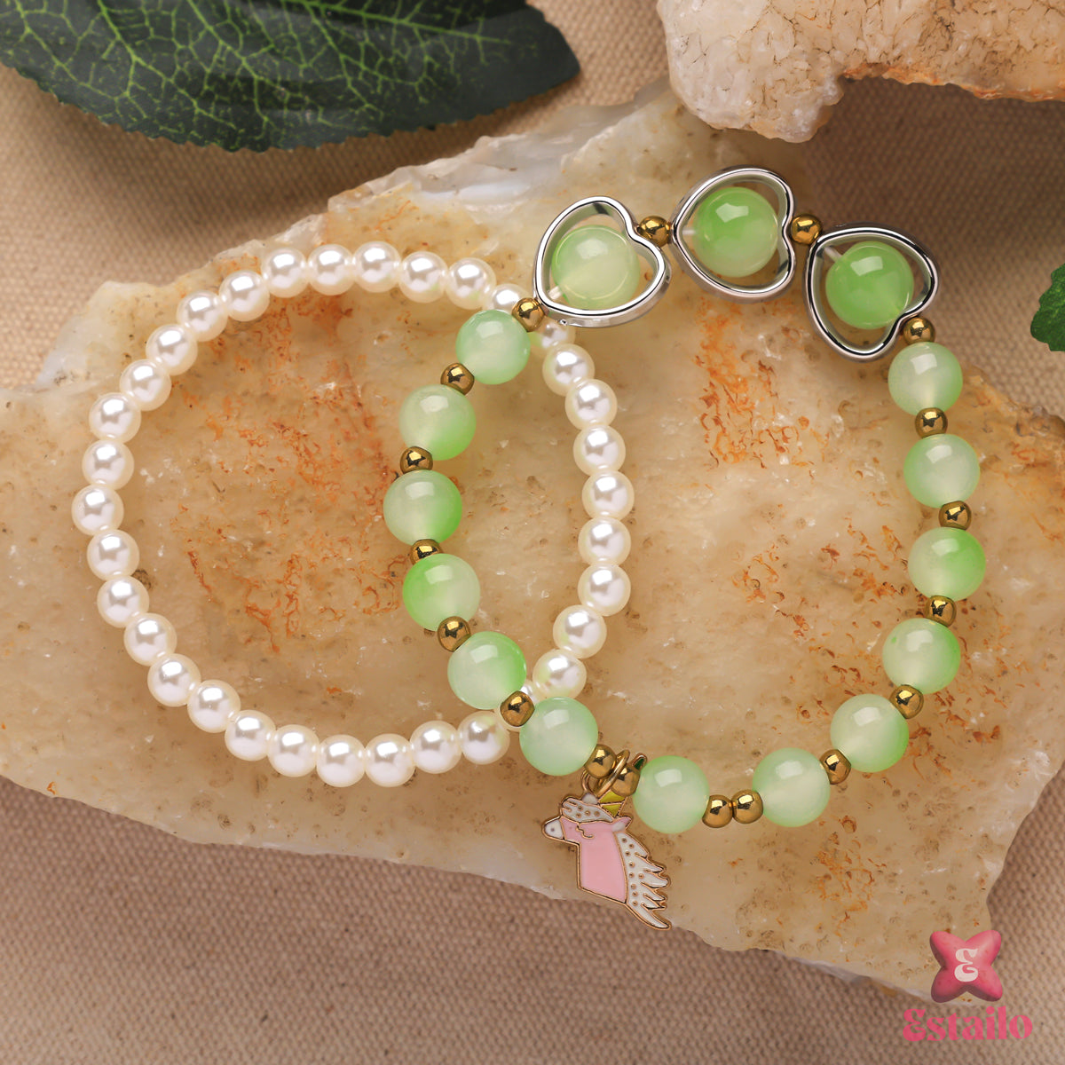 Jade & Pearl Hearts Bracelet