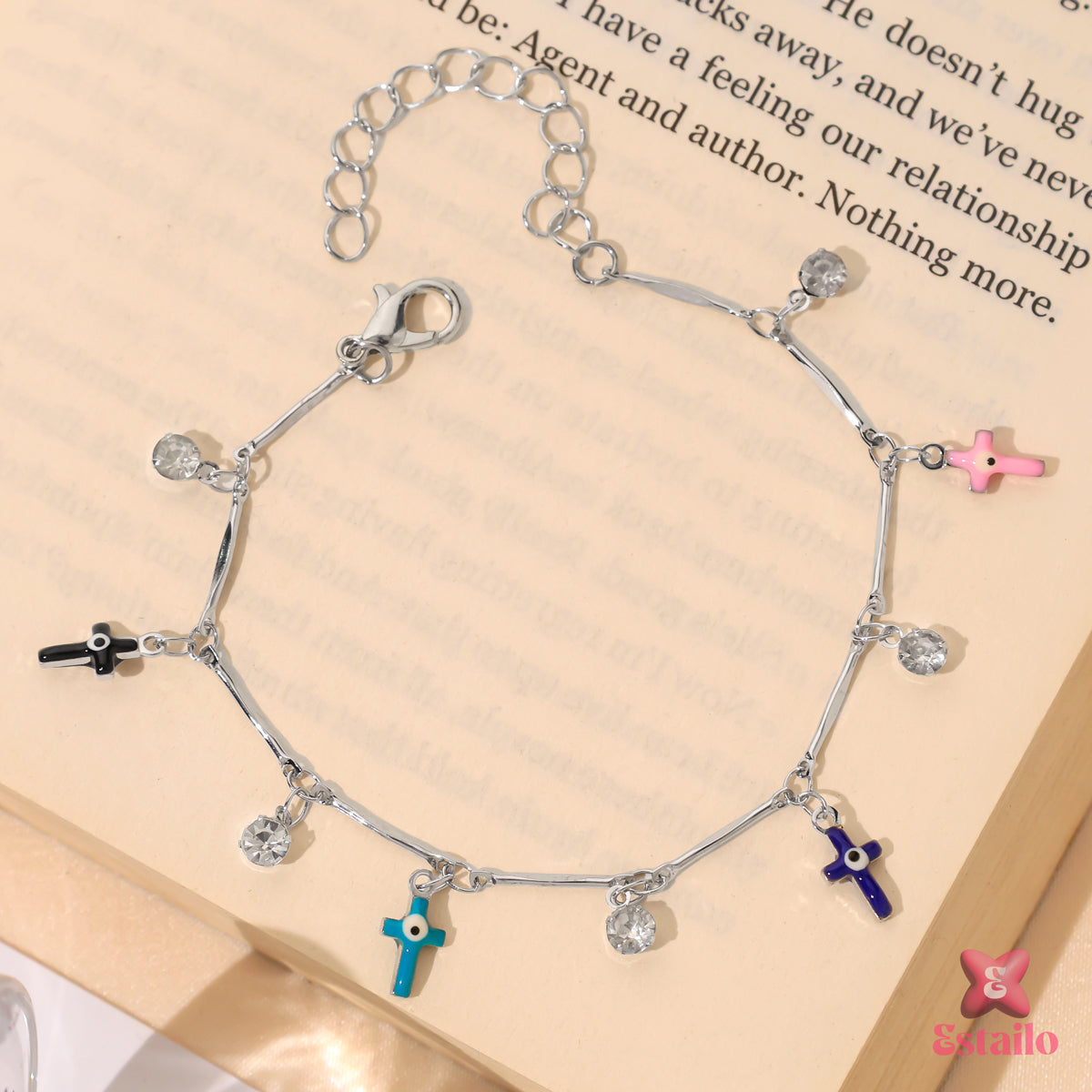 Enamel Cross & Crystal Bracelet