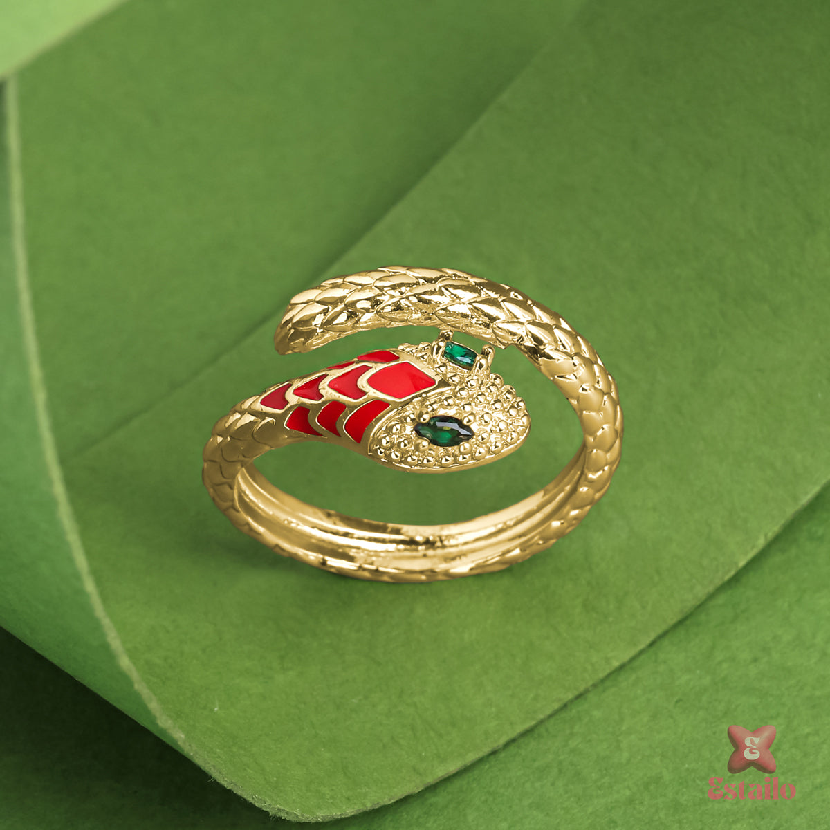 Emerald-Eyed Serpent Ring
