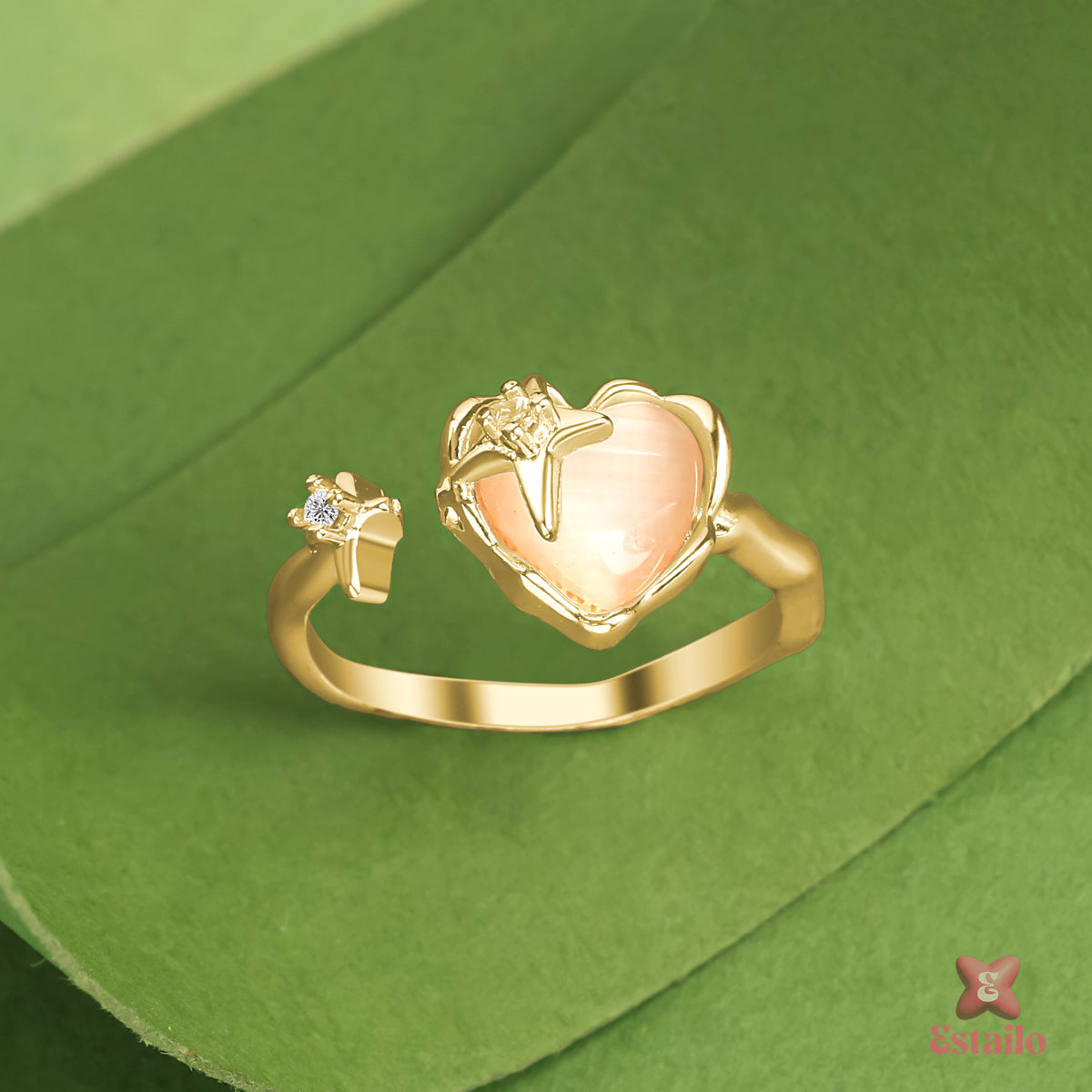 Golden Heart & Star Ring