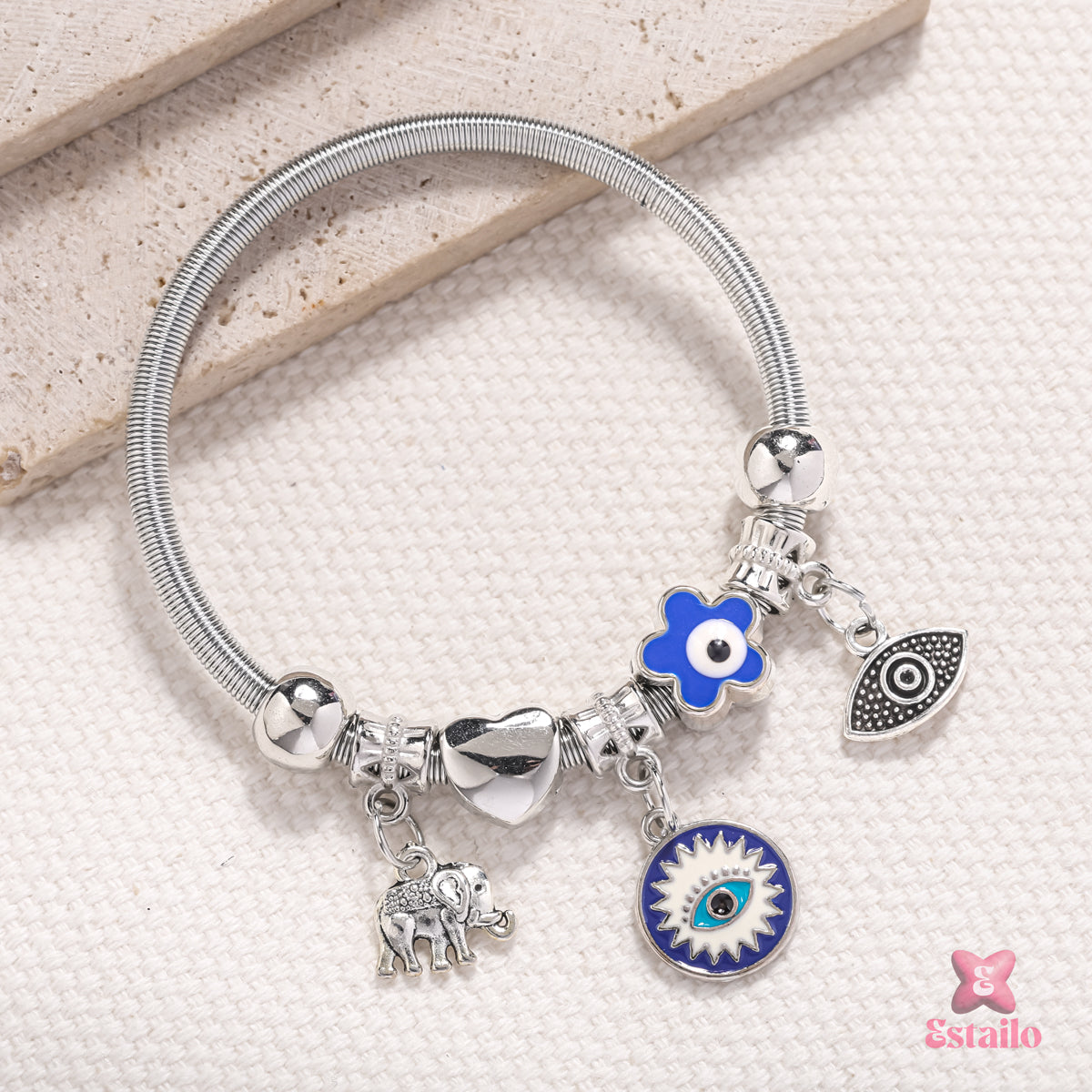 Elephant & Evil Eye Bracelet