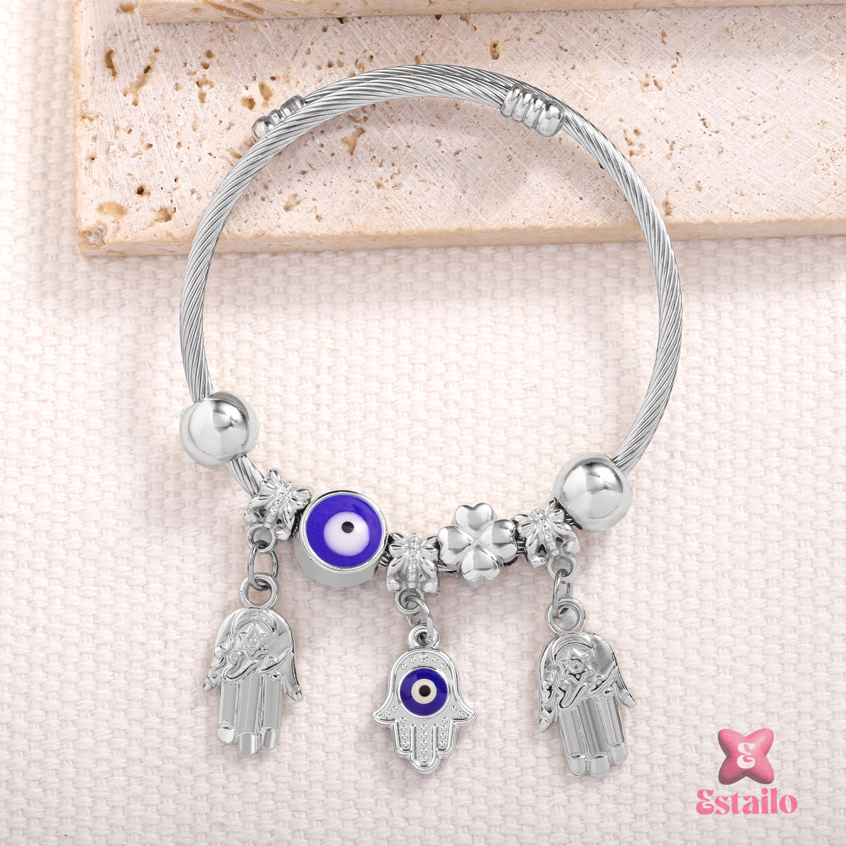 Silver Evil Eye & Hamsa Bracelet