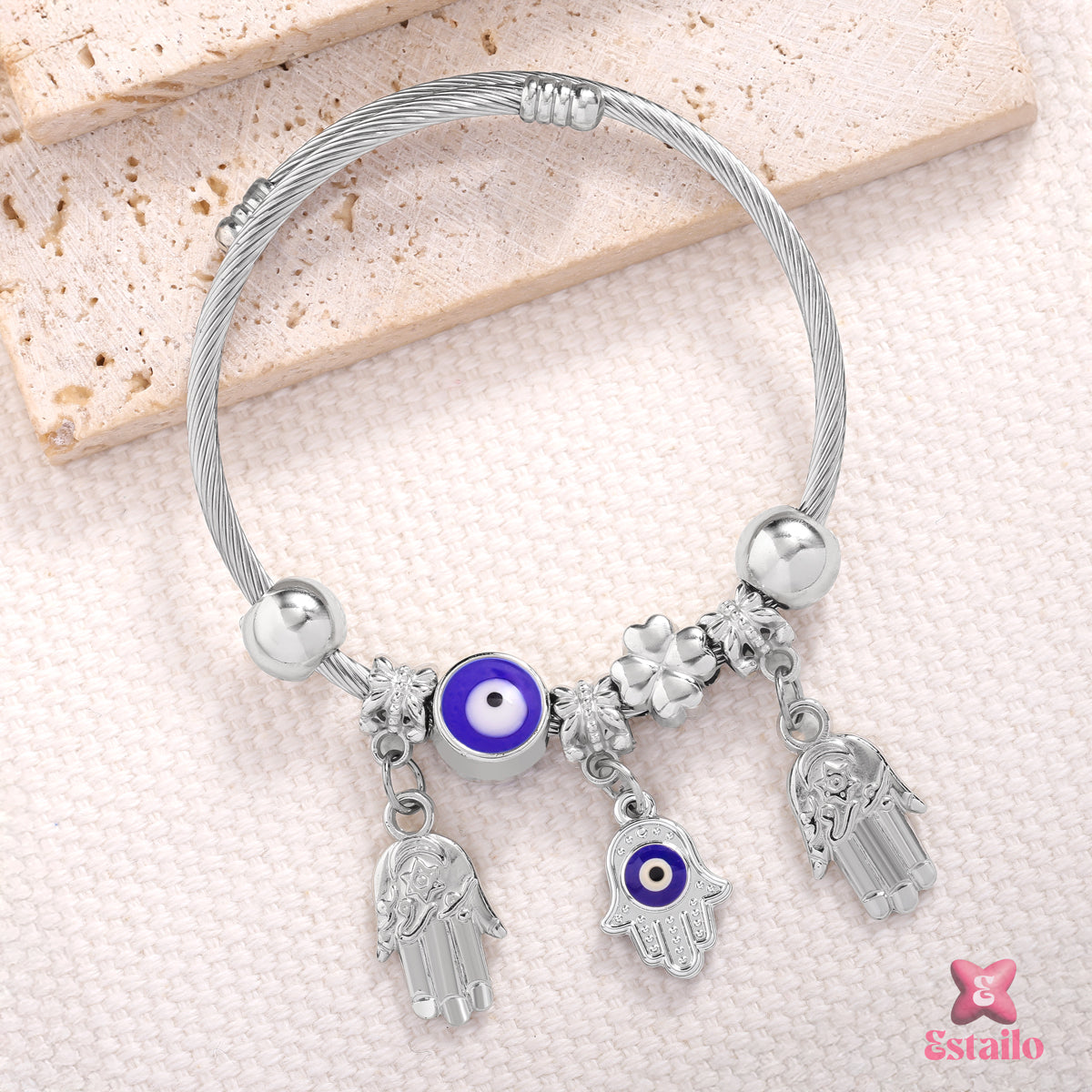 Silver Evil Eye & Hamsa Bracelet