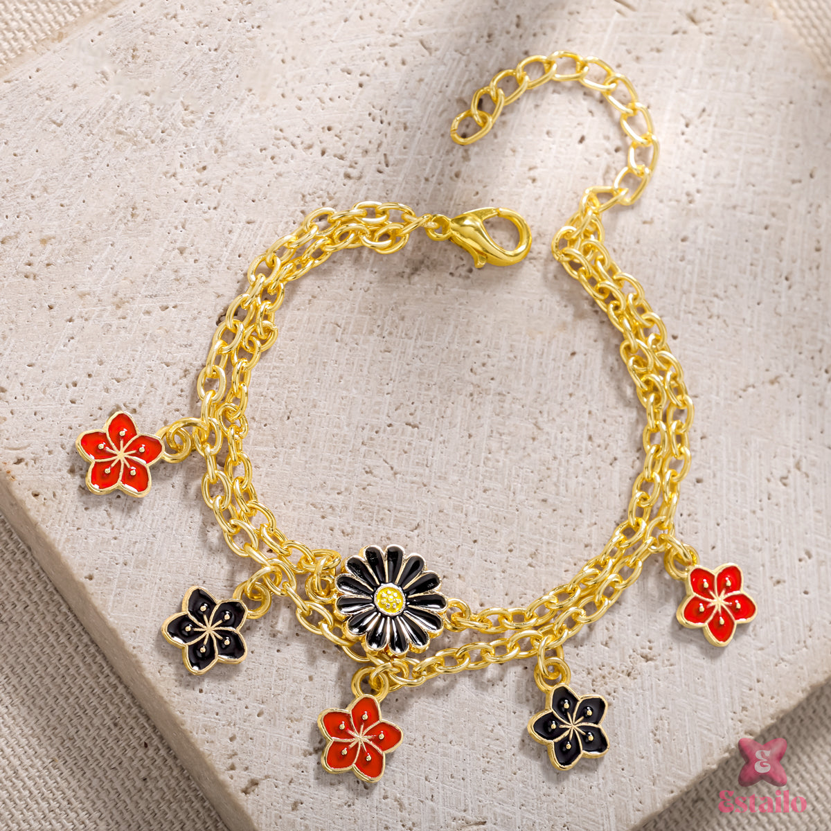 Red & Black Daisy Bracelet