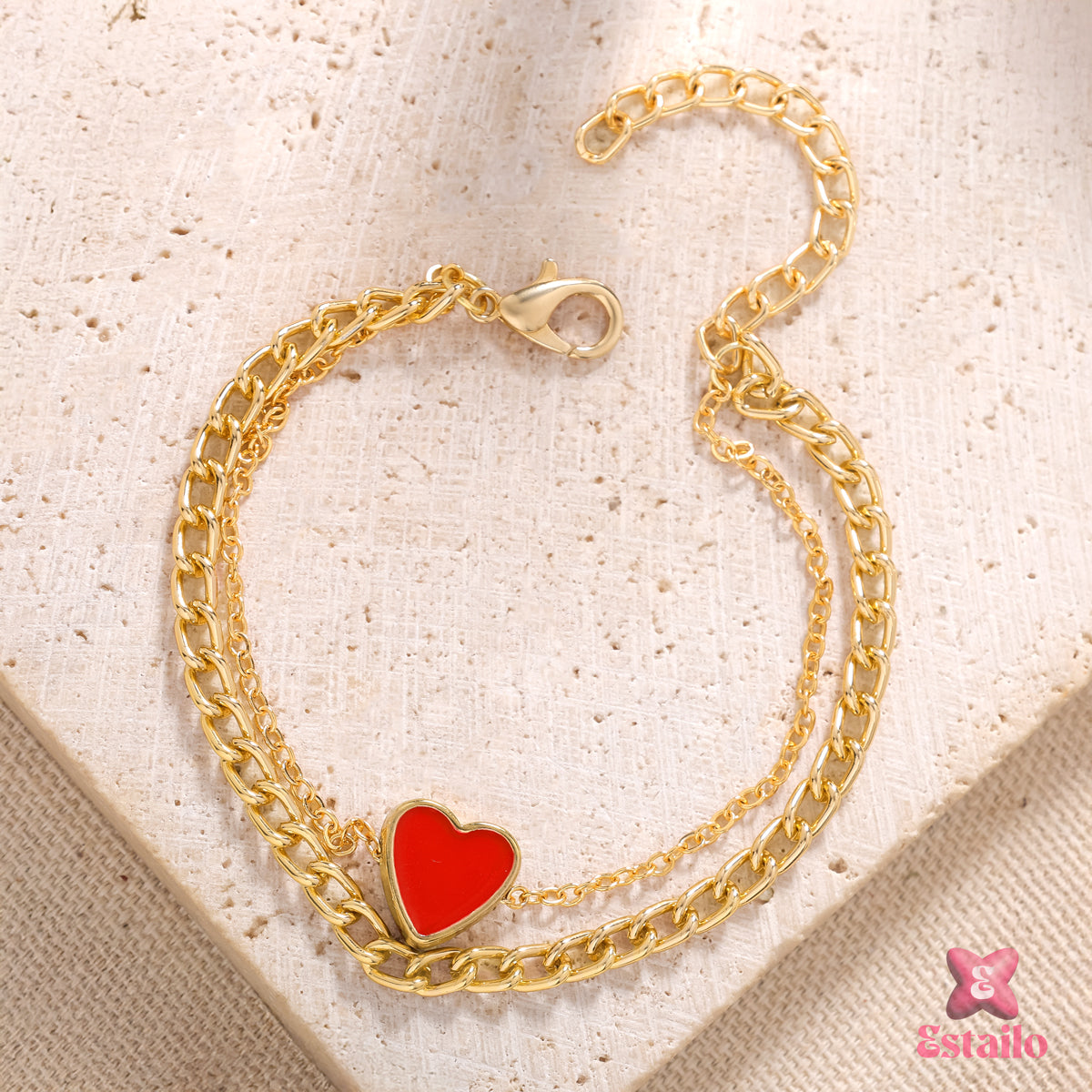 Gold & Red Heart Bracelet
