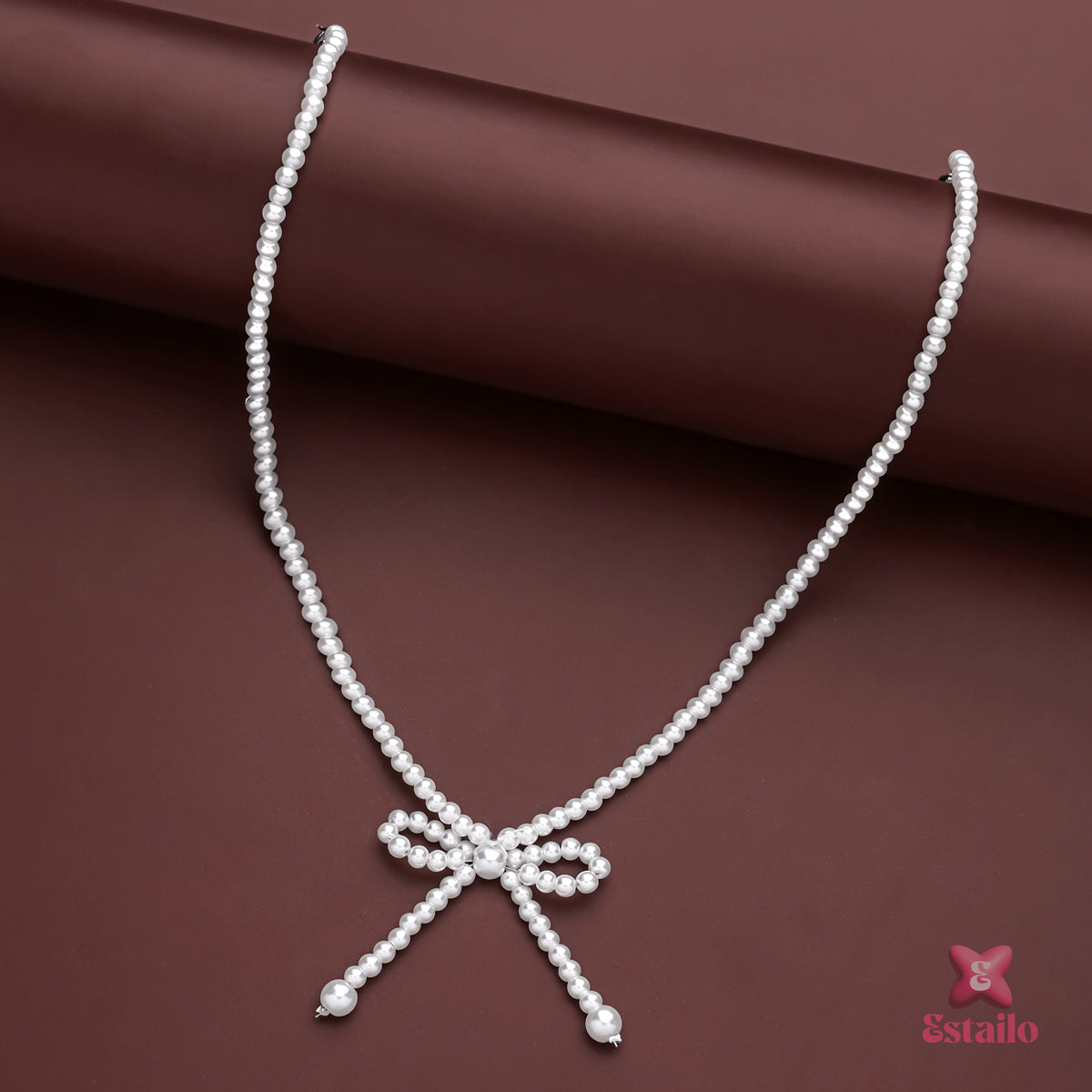 Beaded Bow Pearl Necklace