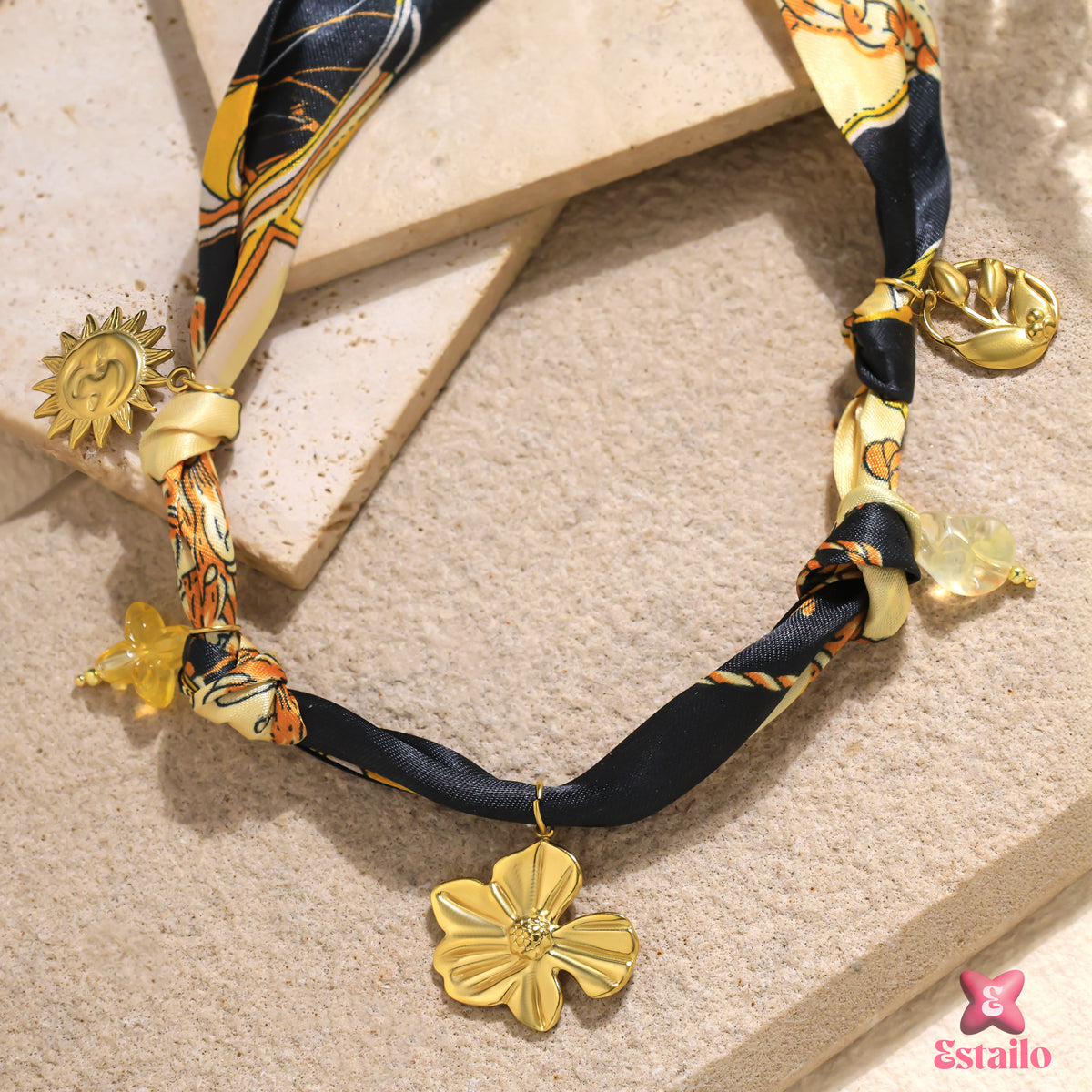 Golden Bloom Scarf Necklace