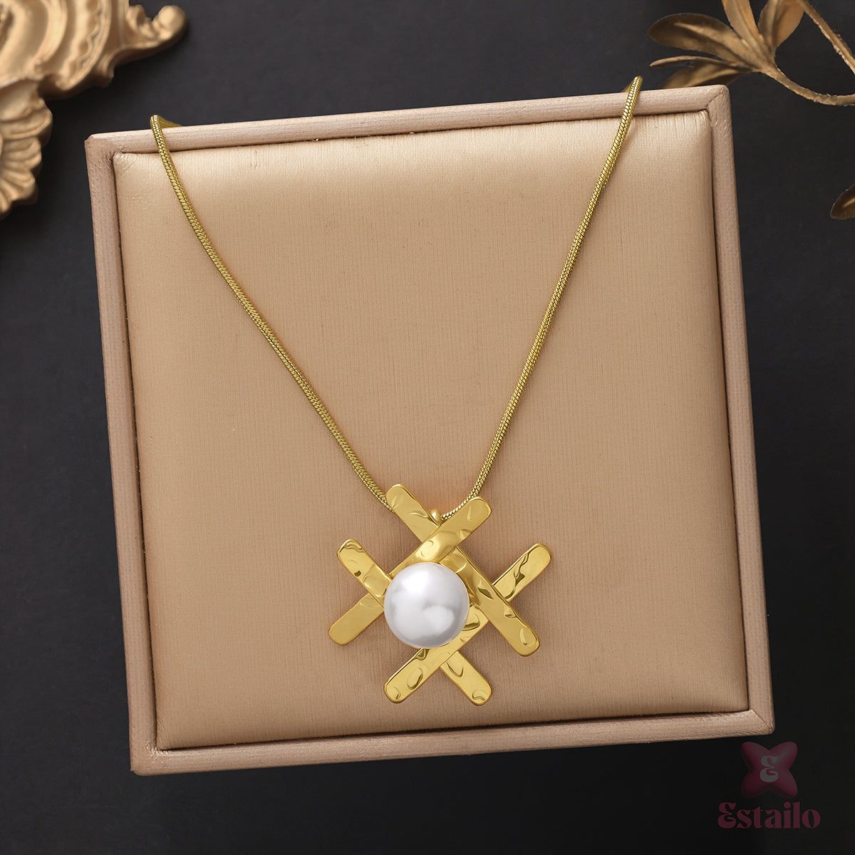 Crossed Pearl Necklace