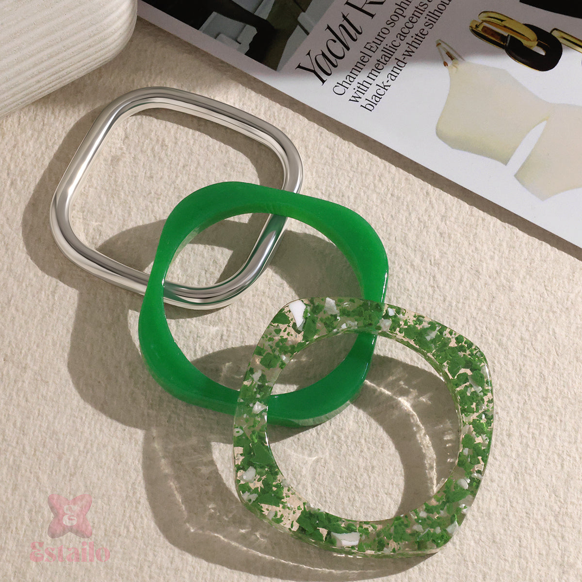 Emerald Edge Stack Bangle Bracelet