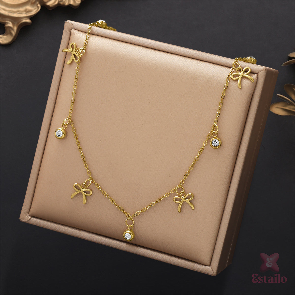 Dainty Rhinestone Bow Chain Necklace