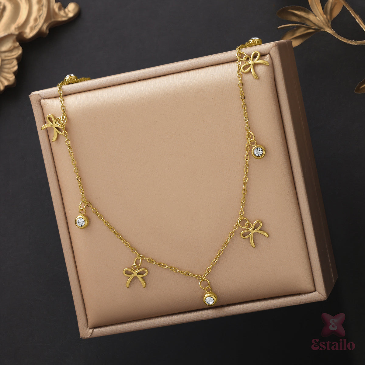 Dainty Rhinestone Bow Chain Necklace