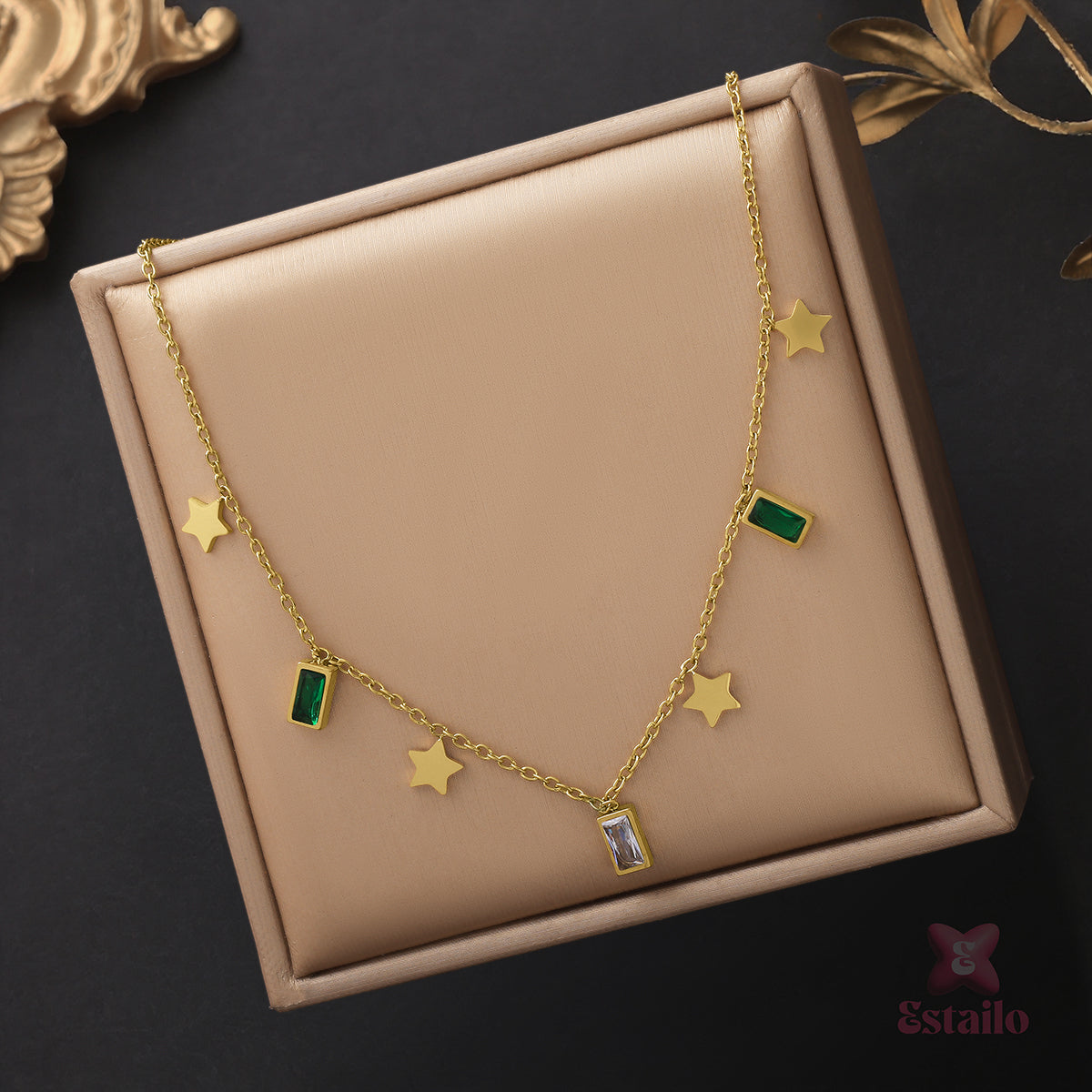 Gilded Emerald Star Necklace