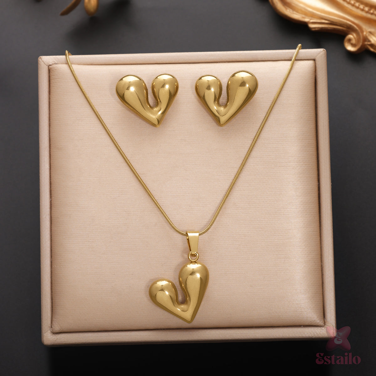 Golden Heart bloom Necklace Set