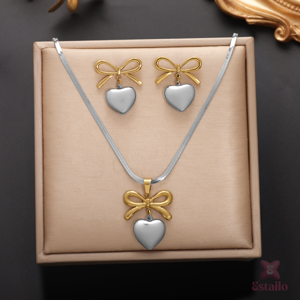 Charming Bowknot Hearts Necklace Set