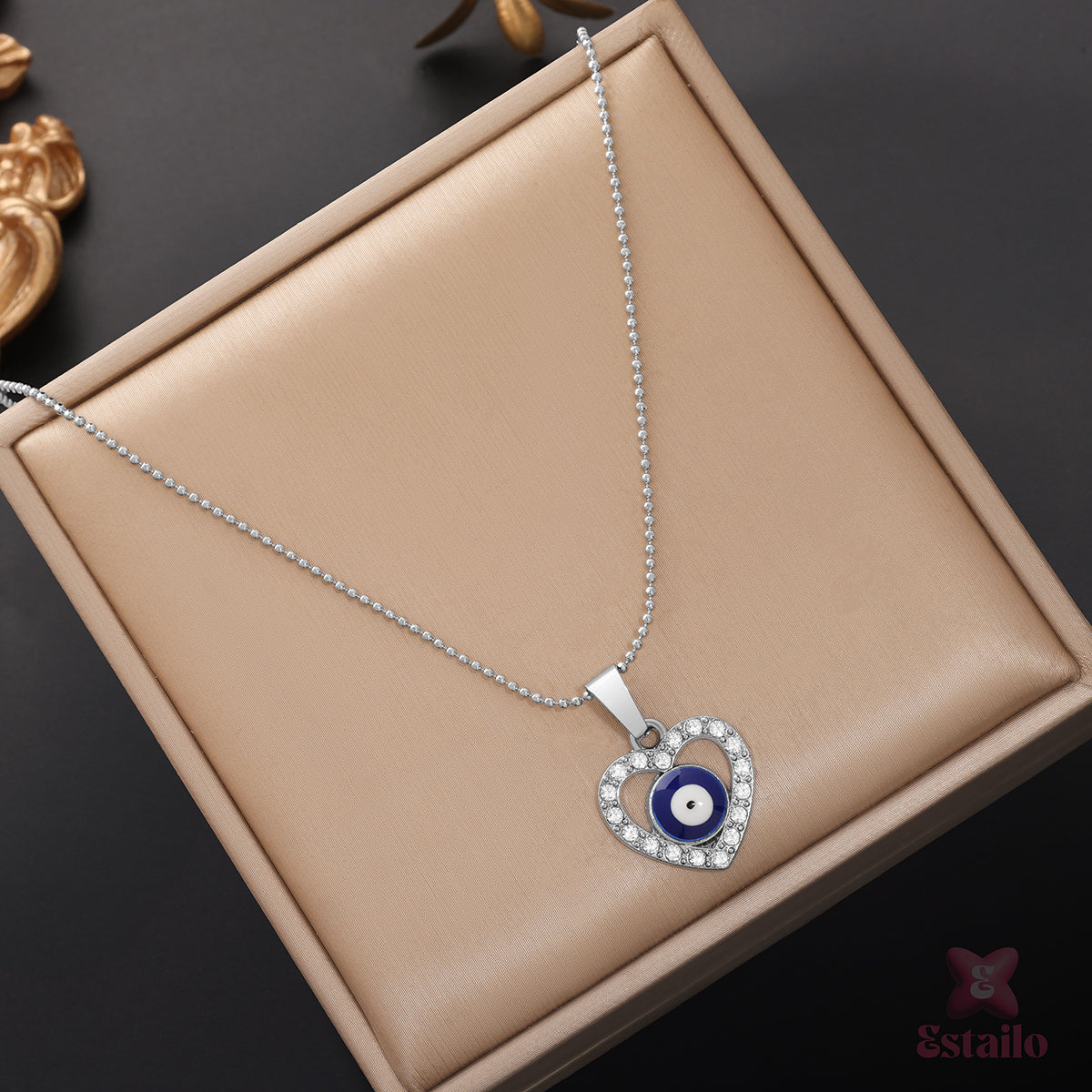 Blue Mati Heart Amulet Necklace