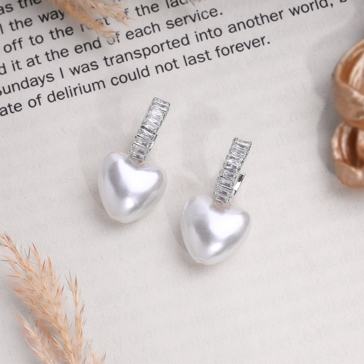Dainty Heart Pearl Earrings