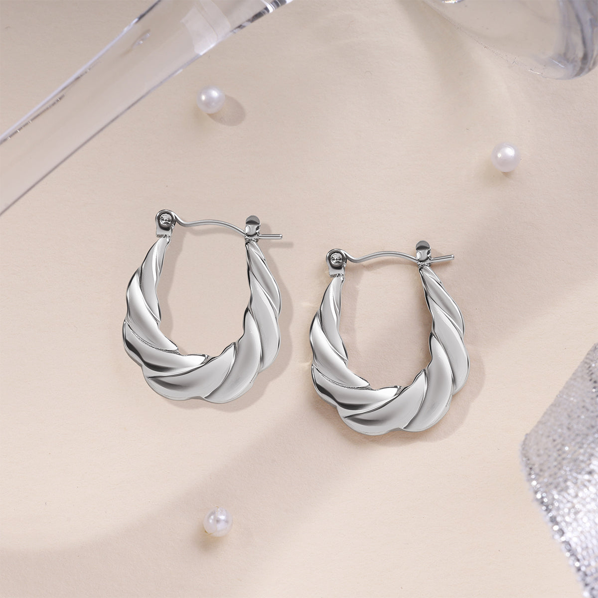 Silver Twist Hoops Earring