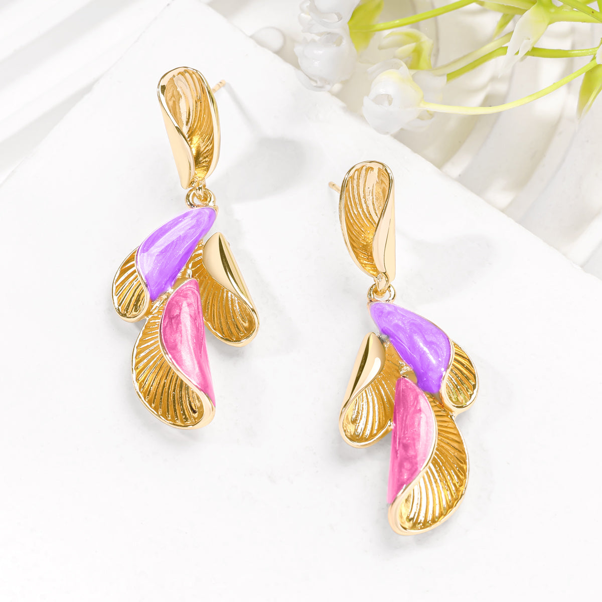 Lilac Petal Dangles Earrings