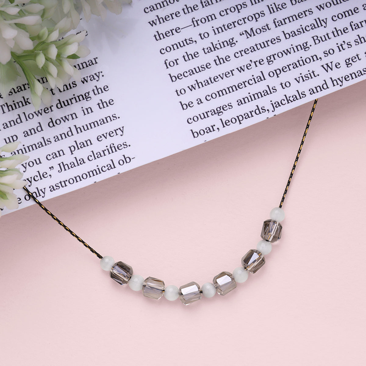 Grey & Crystal Bead Necklace