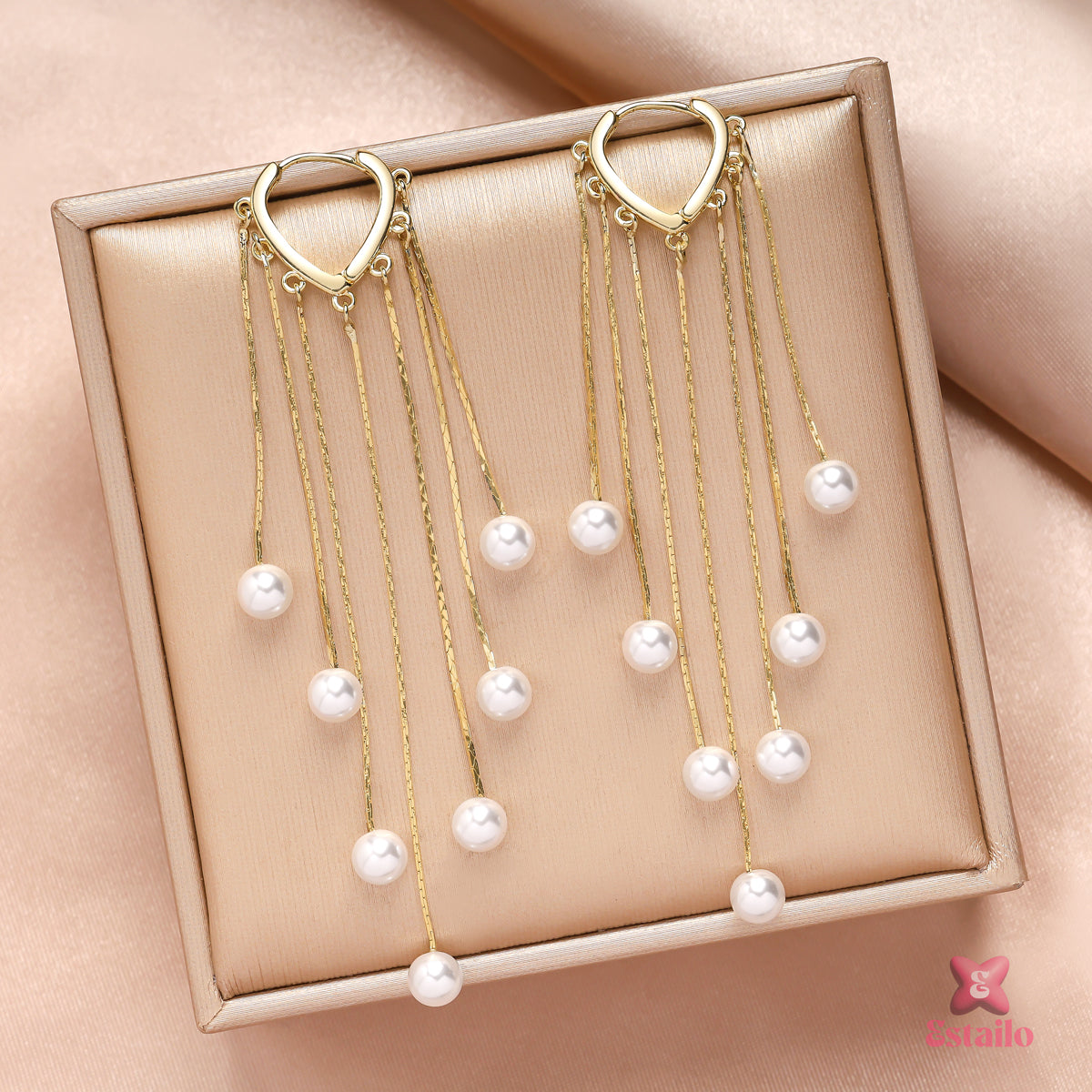 Sophisticated Pearl Dangler Hoops Earrings