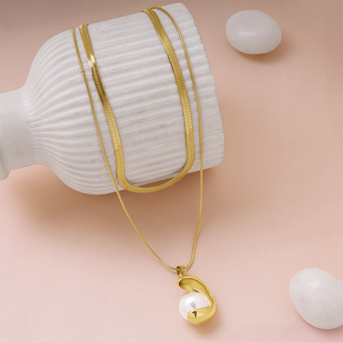 Layered Pearl Drop Necklace