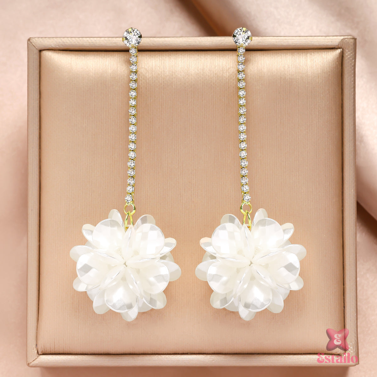 Opulent White Flower Drops Earrings