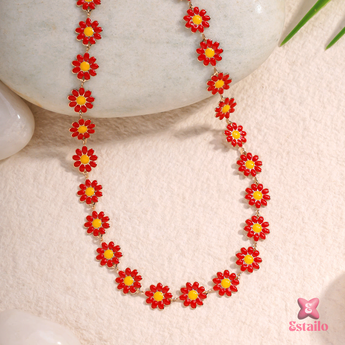 Ruby Red Daisy Necklace