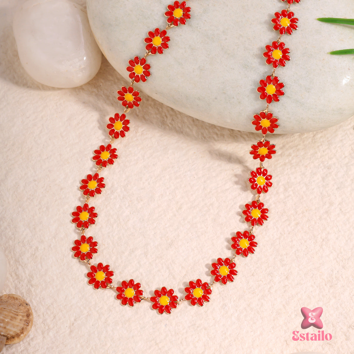 Ruby Red Daisy Necklace