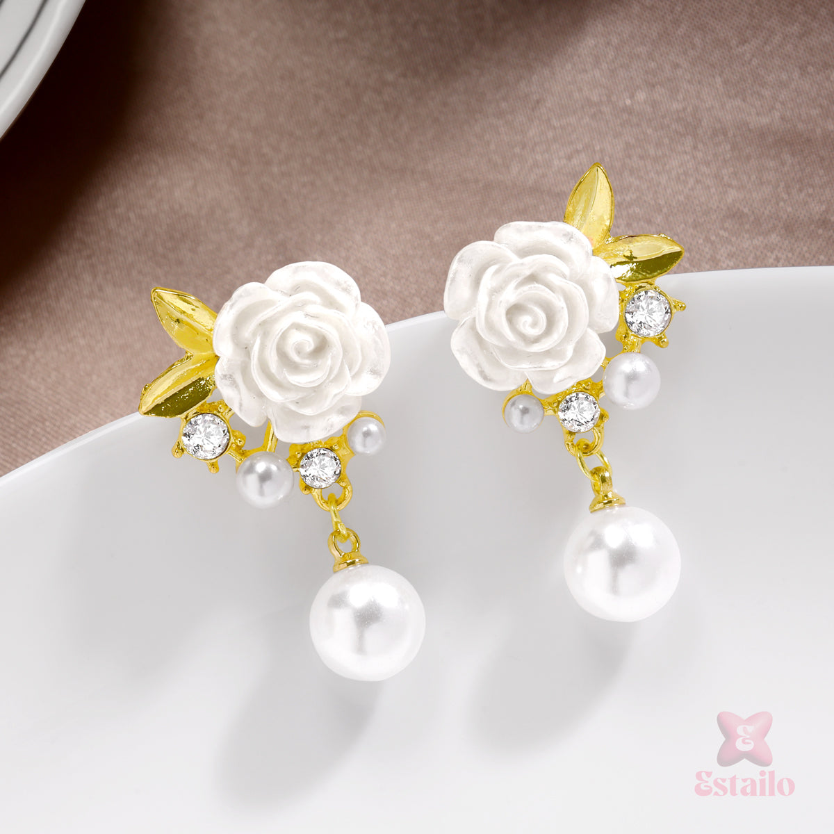 Bridal Rose Pearl Earrings