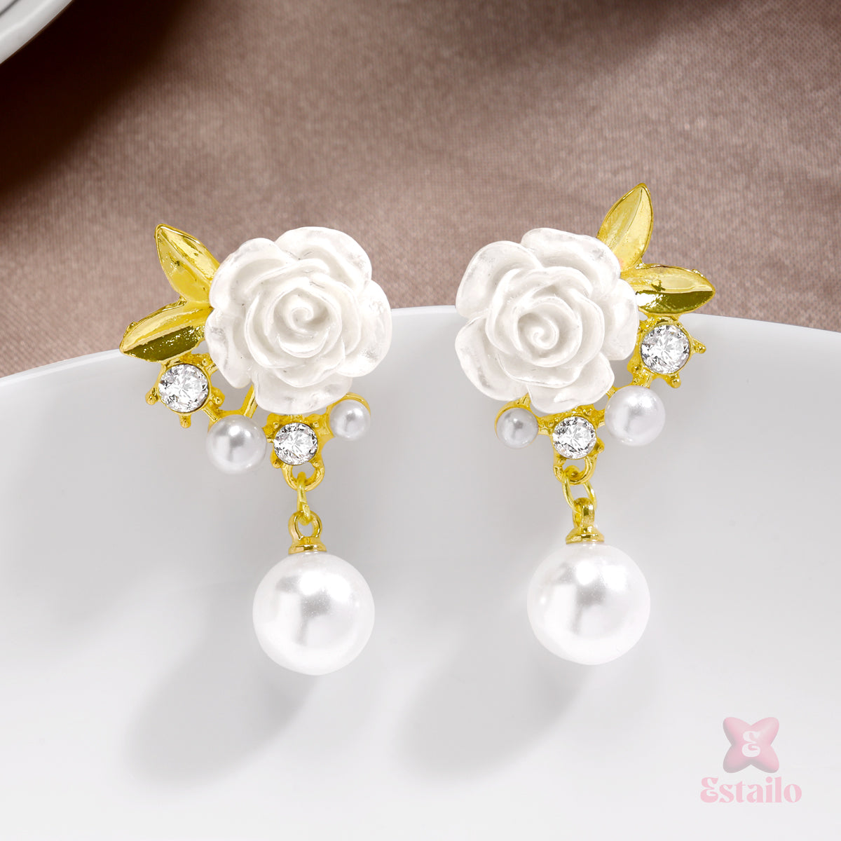 Bridal Rose Pearl Earrings