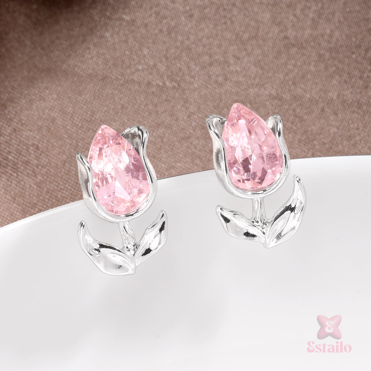 Pink Tulip Bloom Studs Earrings