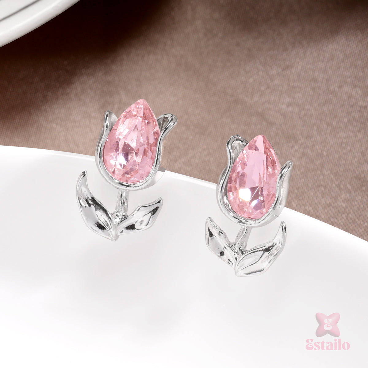 Pink Tulip Bloom Studs Earrings