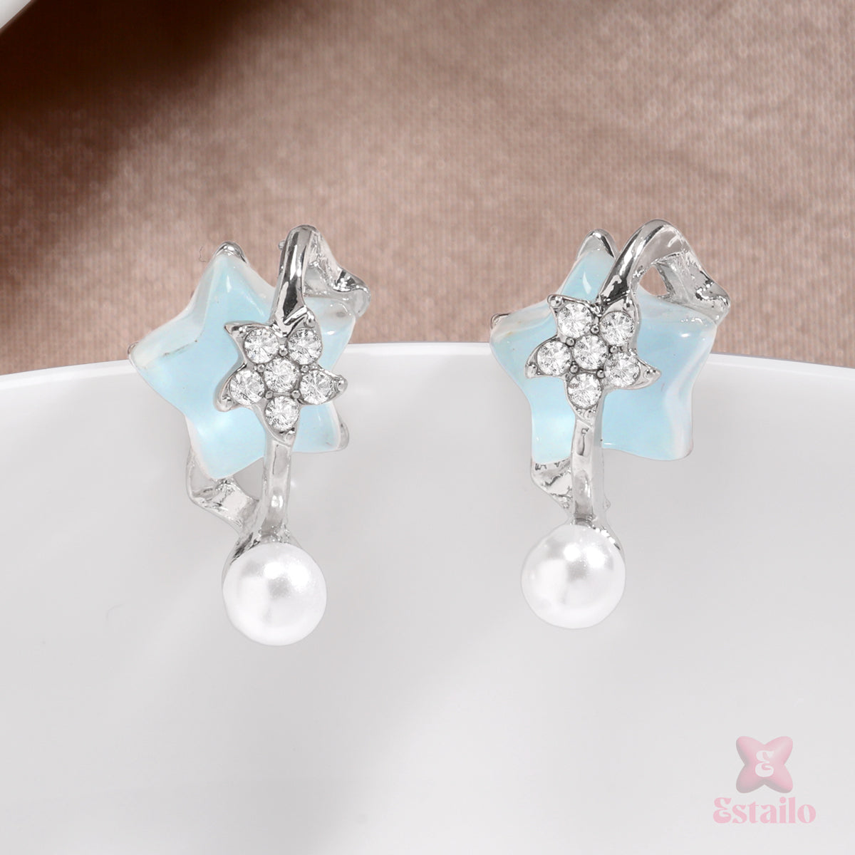 Dreamy Blue Pearl & Star Earrings