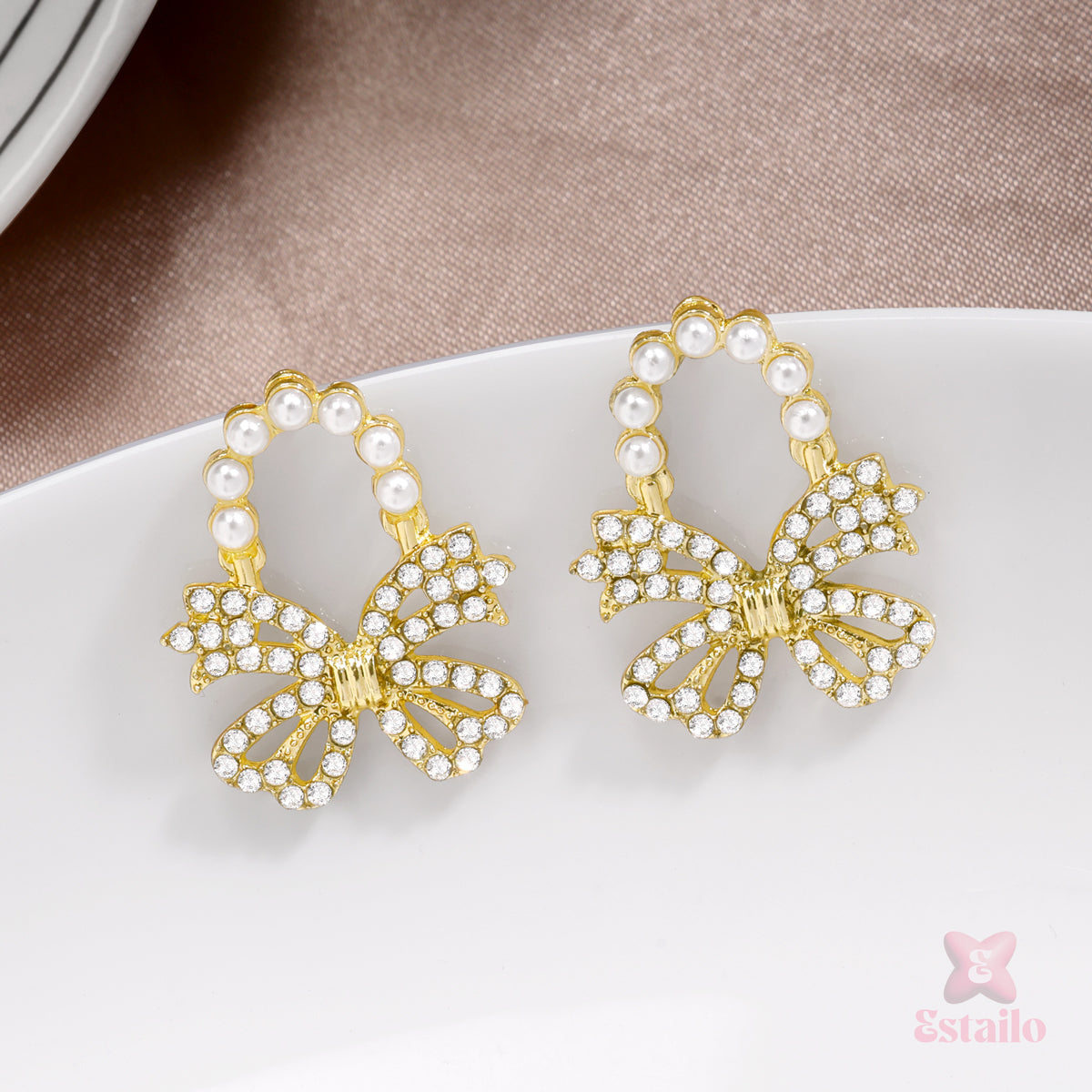 Golden Bow Pearl Drops Earrings