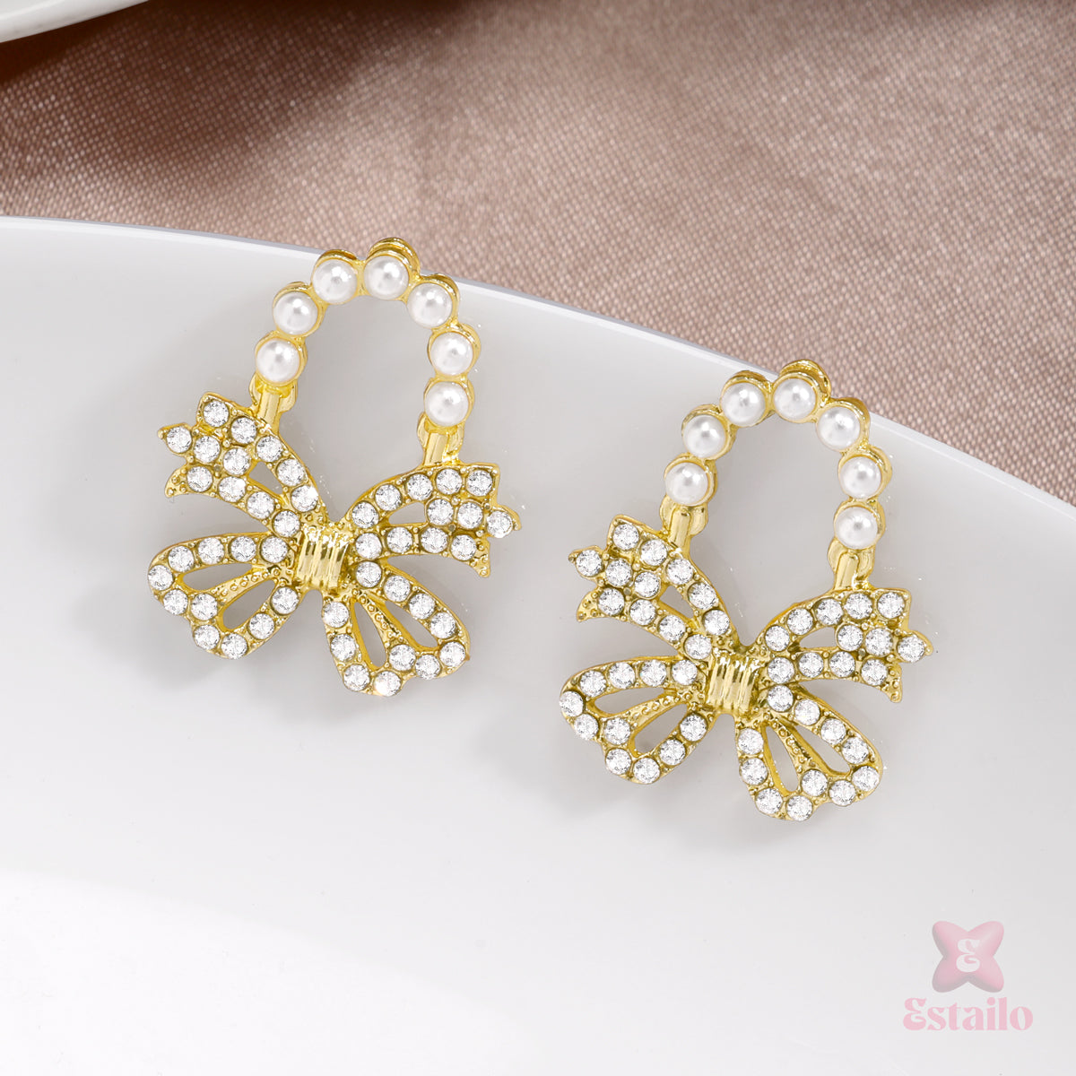 Golden Bow Pearl Drops Earrings