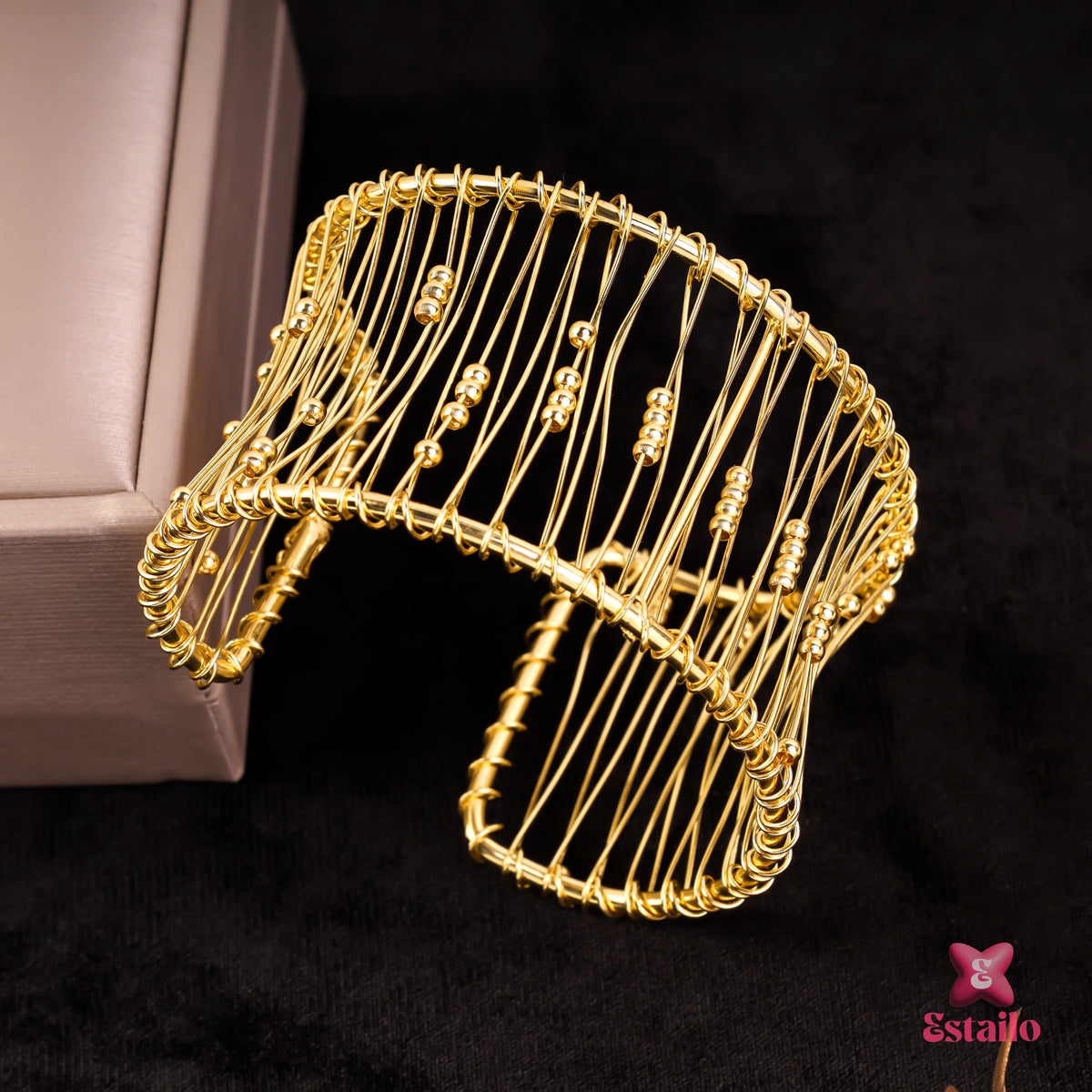 Golden Ripple Embrace Cuff Bracelet