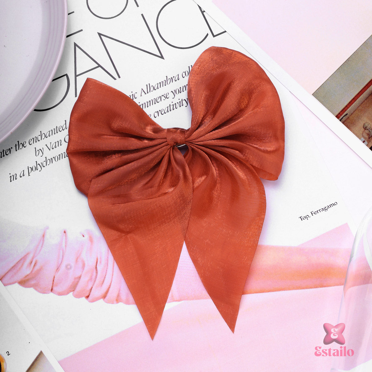 Rust Bow Barrette Clip