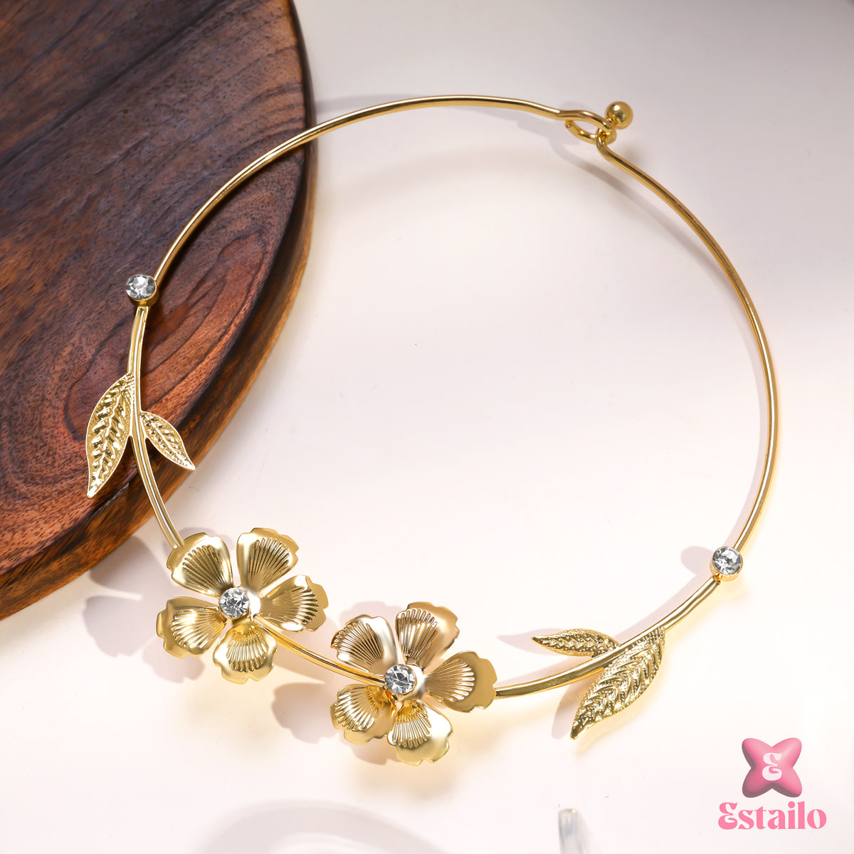 Golden Floral Cuff Necklace